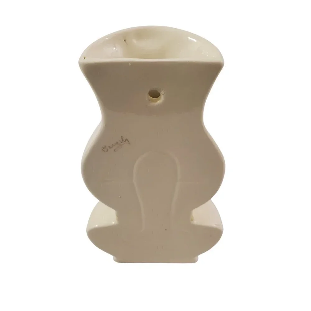 SIGNED Art Ceramic Ivory with Gold Accent Tabletop Wall Vase